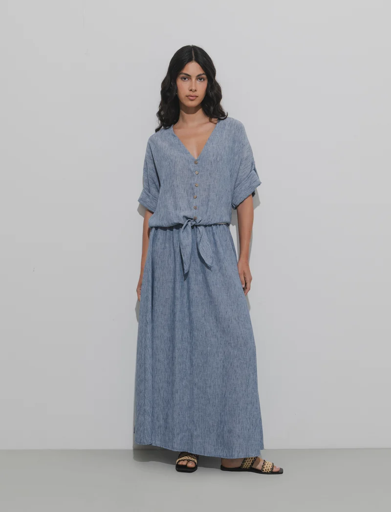 Gonna lunga con elastico in vita - Denim