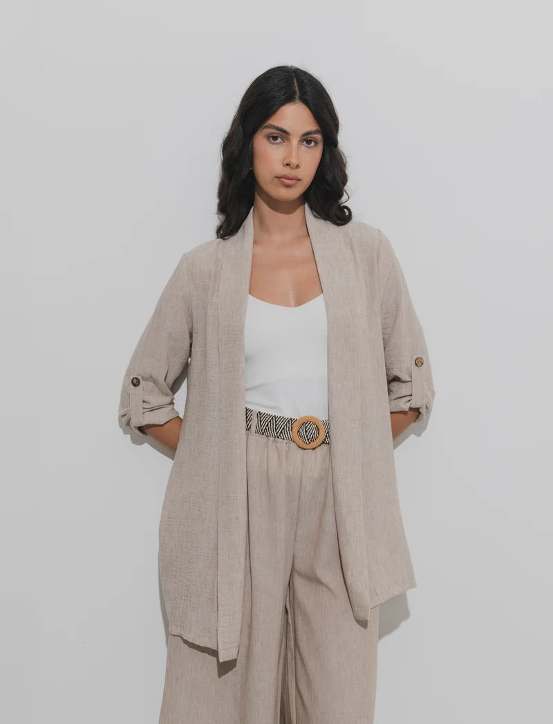 Giacca lunga destrutturata senza bottoni - Beige
