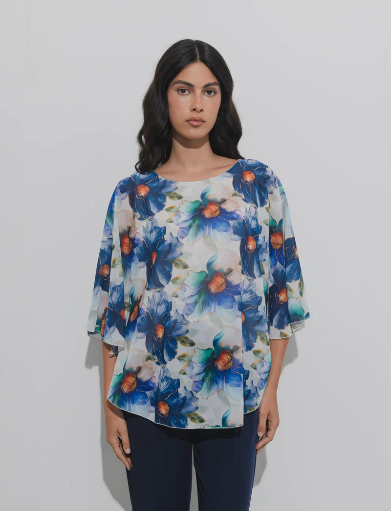 Casacca stampata over in tessuto leggero - Blu