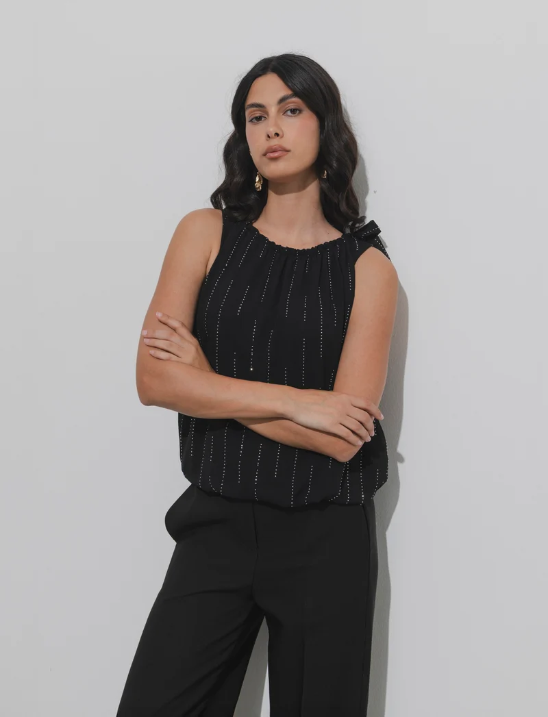 Top in fantasia con tessuto leggero - Nero