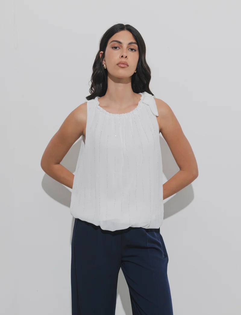 Top in fantasia con tessuto leggero - Bianco