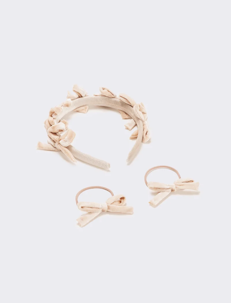 Set velluto con fiocchetti bambina - Rosa