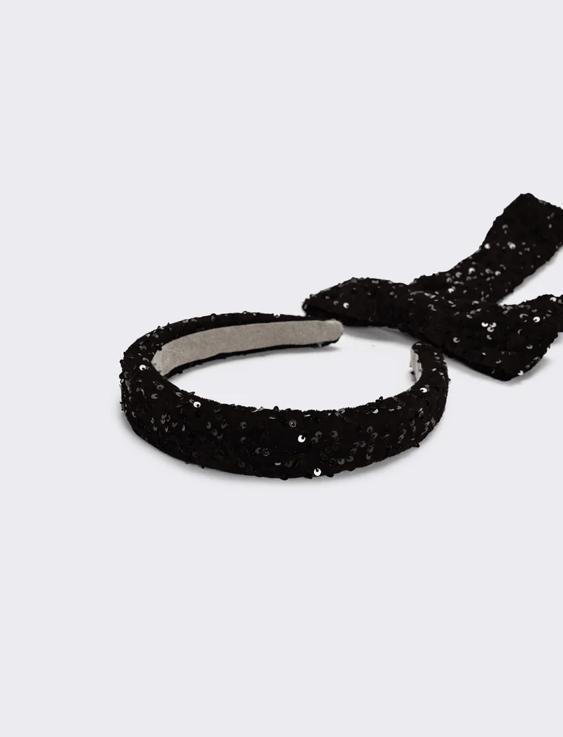 Set con paillettes e fiocco bambina - Nero