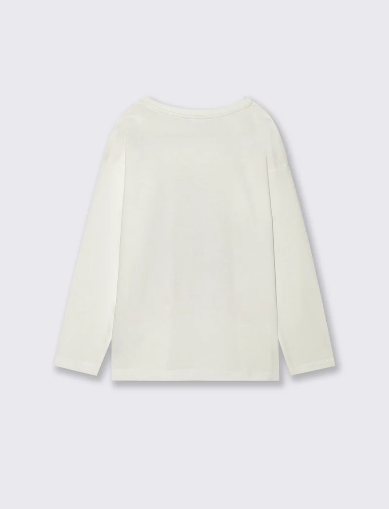 T-shirt manica lunga in cotone con stampa orsetto Trudi - Bianco