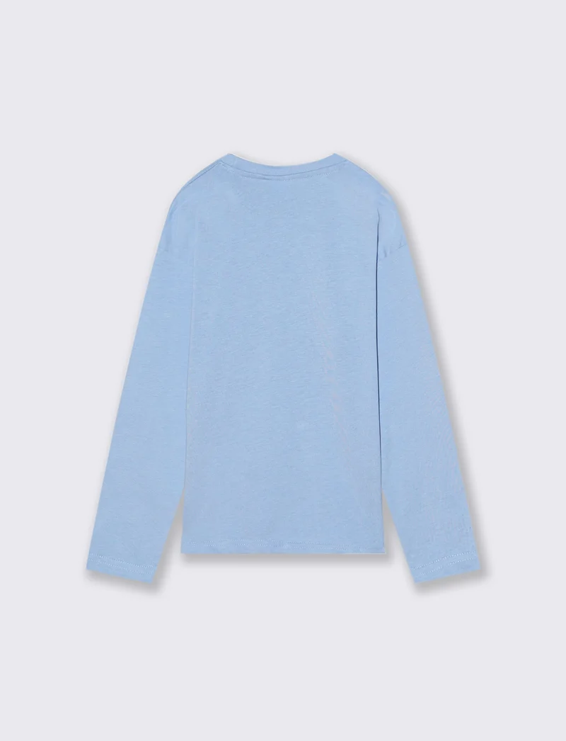 T-SHIRT GIRO COLLO STITCH - Azzurro