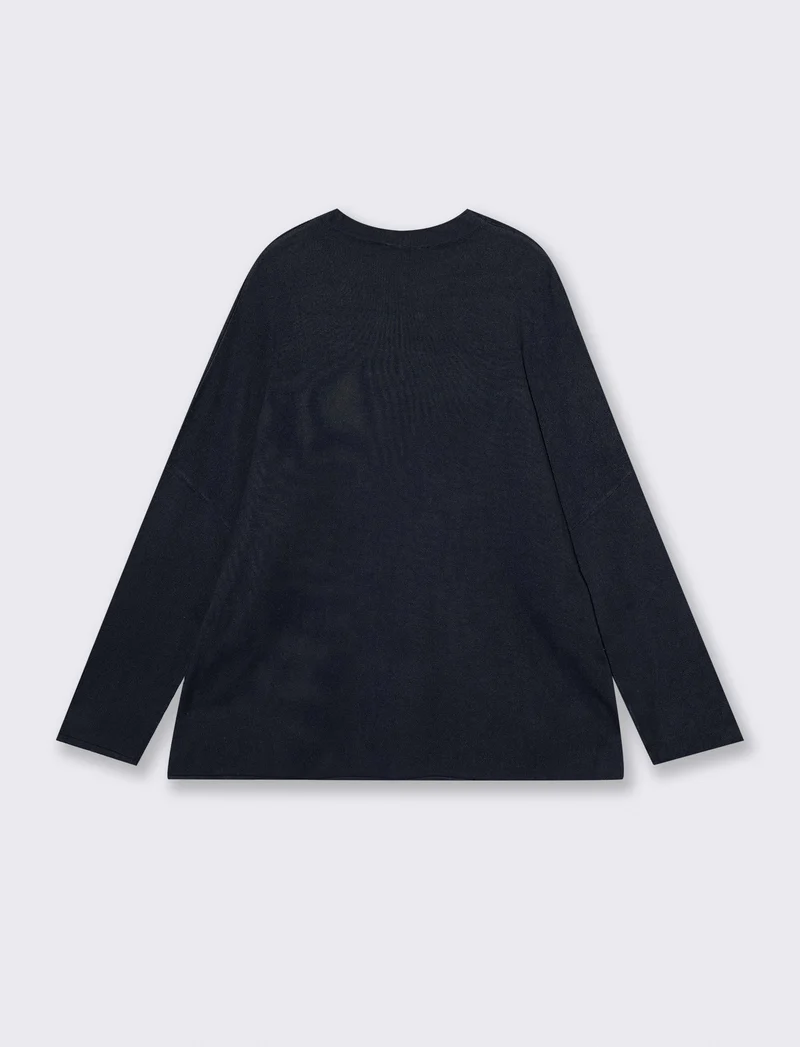 Pullover Mezzo Collo con Spacchi Fianchi - Blu