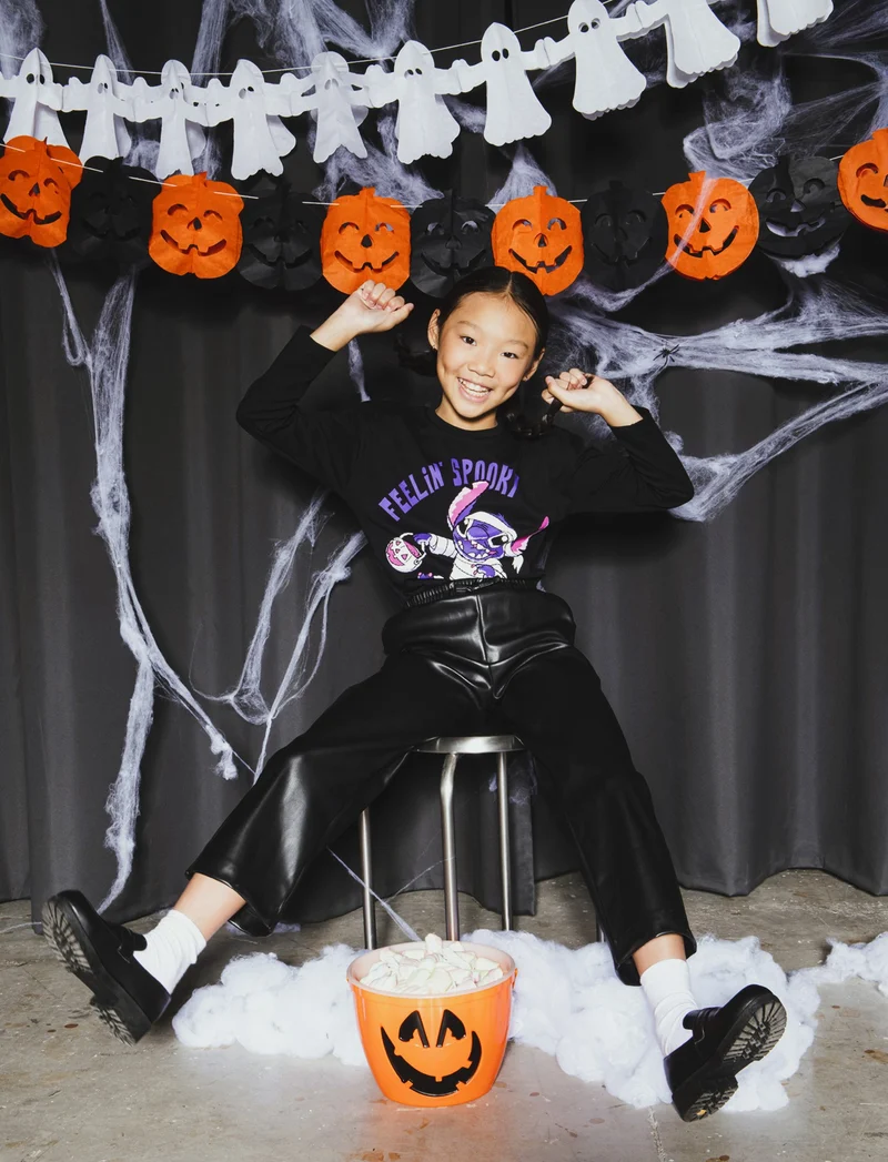 T-shirt manica lunga con stampa Stitch tema Halloween - Nero