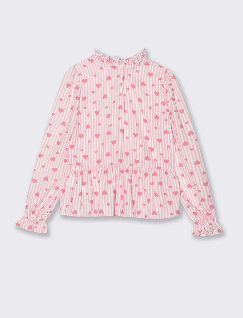 Camicia manica lunga stampata a righe da bambina. - Fantasia