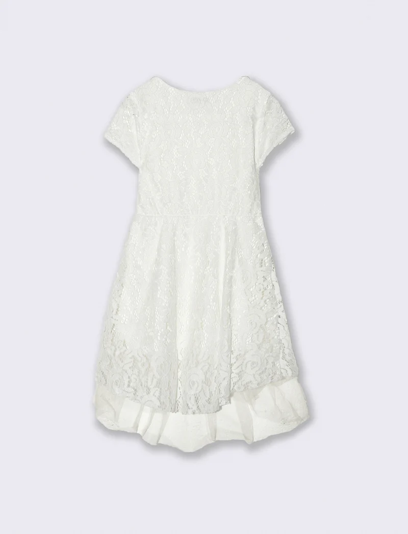 Abito da bambina svasato con balza in tulle - Bianco