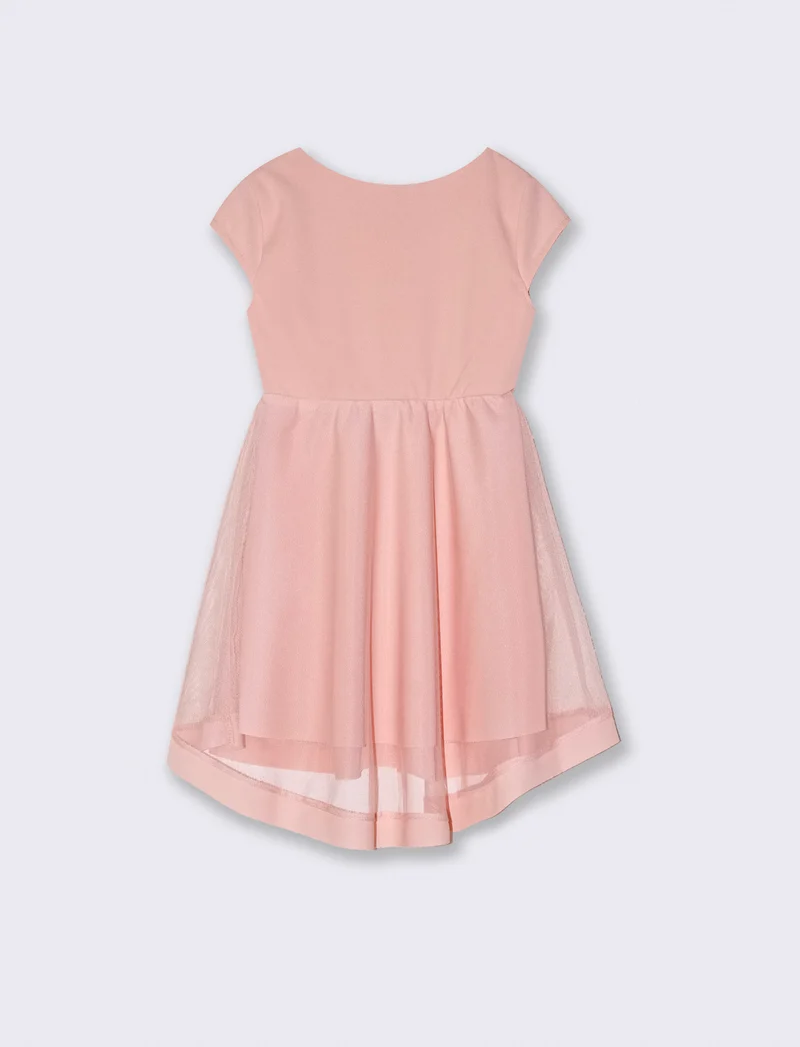 Abito da bambina svasato con balza in tulle - Rosa