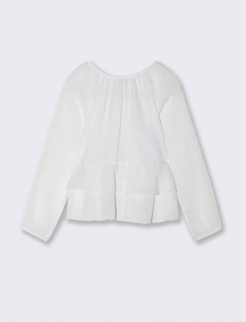 Blusa da bambina con maniche plissé. - Bianco