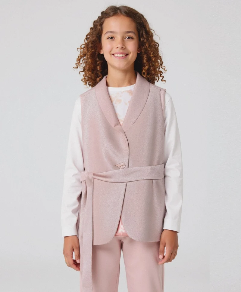 Gilet elegante da bambina in tessuto effetto lamè. - Rosa