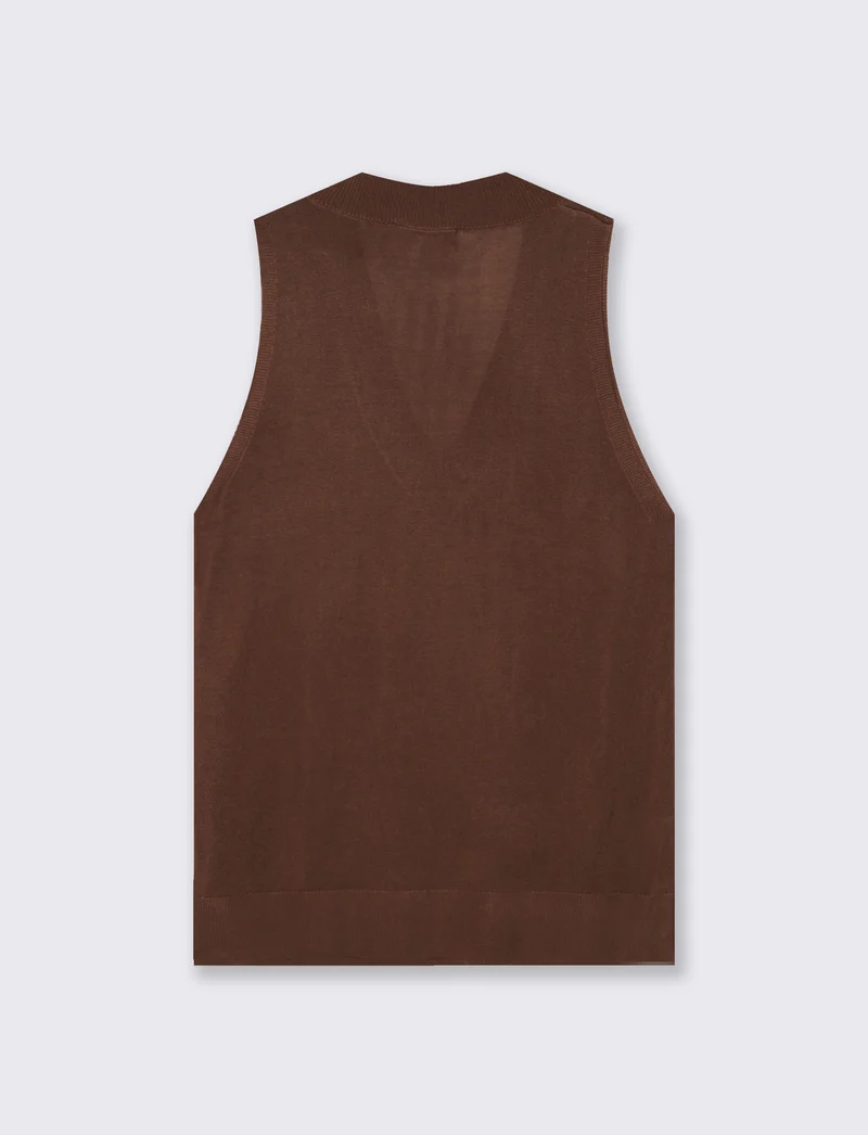 Gilet lungo con scollo a V e spacchi laterali - Marrone