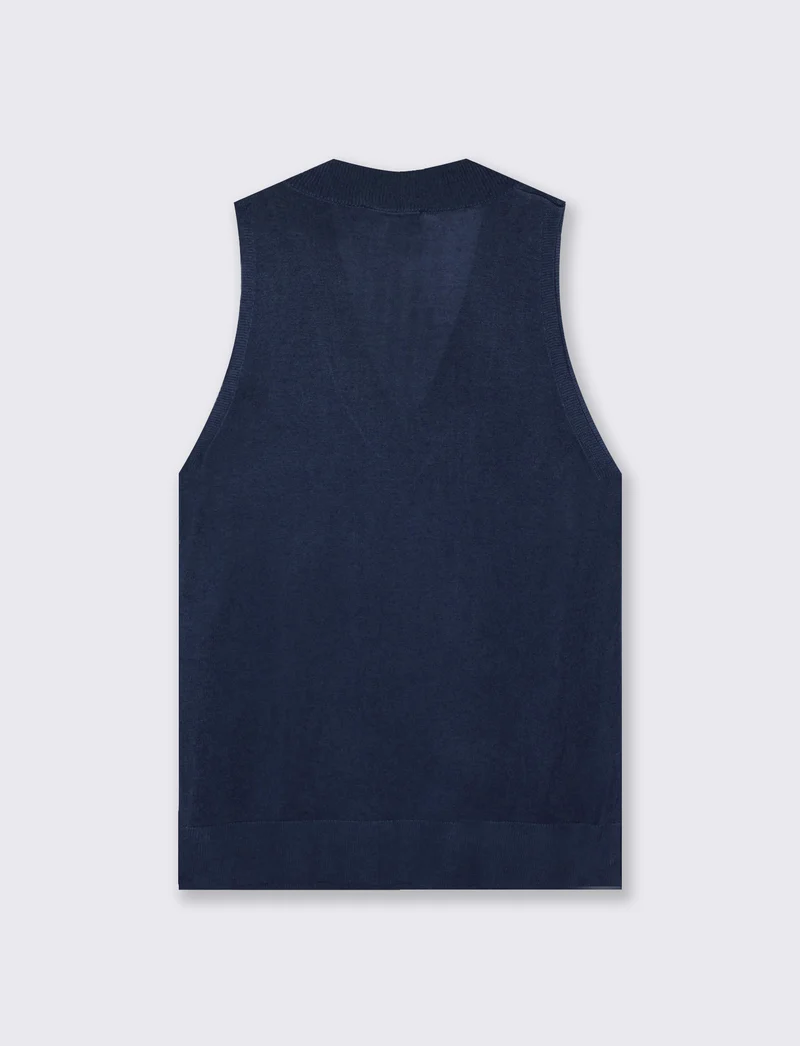 Gilet lungo con scollo a V e spacchi laterali - Blu