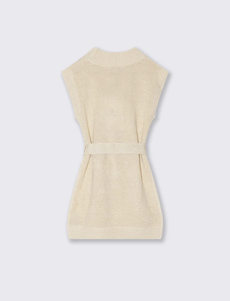 Vestito giromanica in maglieria da bambina. - Beige