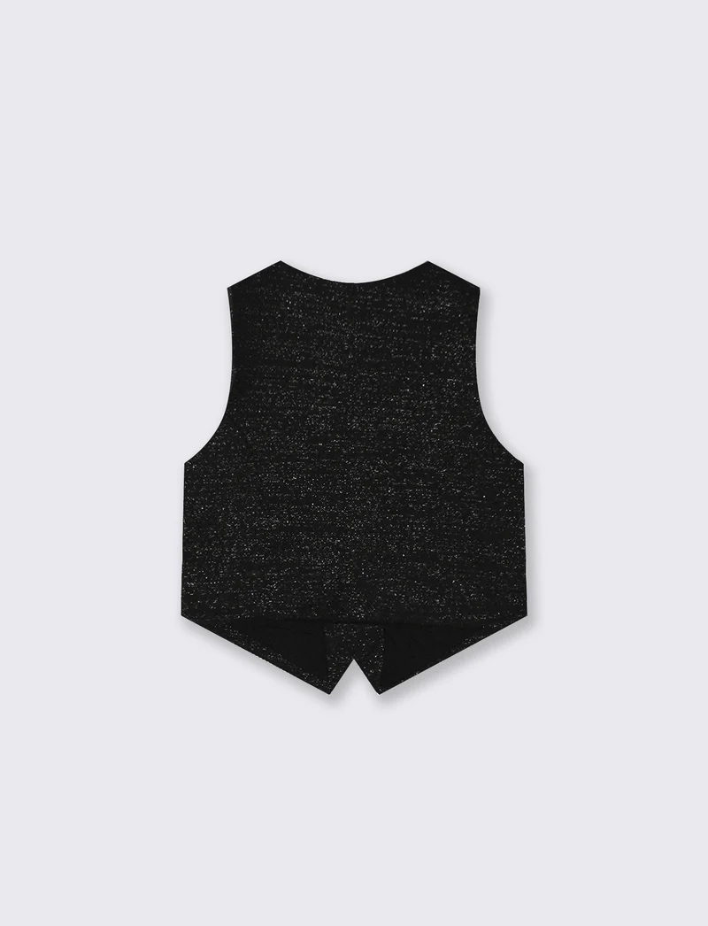 Gilet da bambina con bottoni gioiello. - Nero