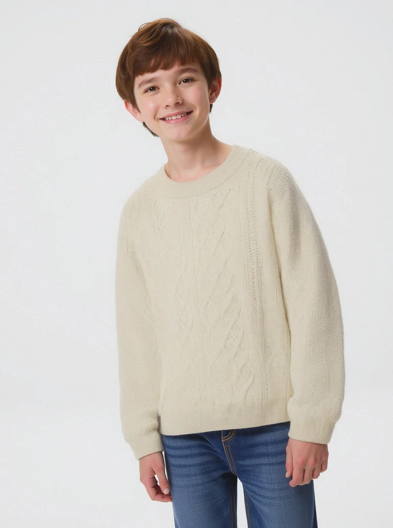 MAGLIA CON TRECCE - Beige