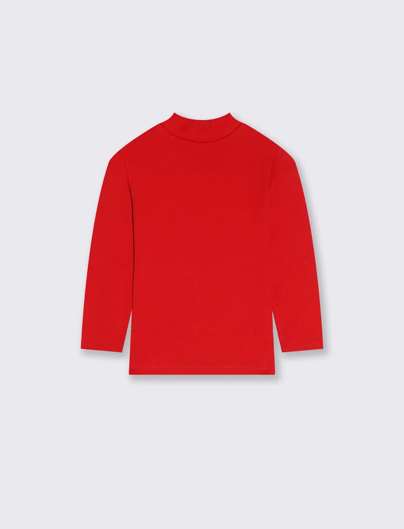T-shirt mezzo collo caldo cotone. - Rosso