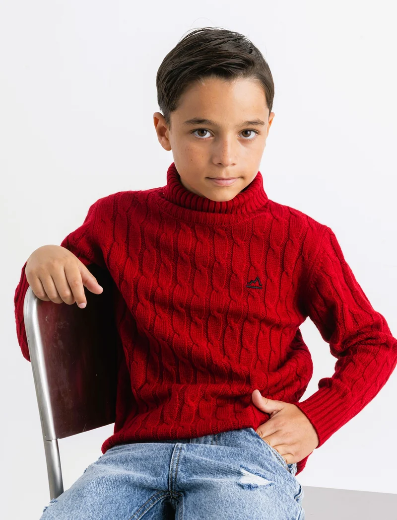 Maglia collo alto a traccia. - Rosso