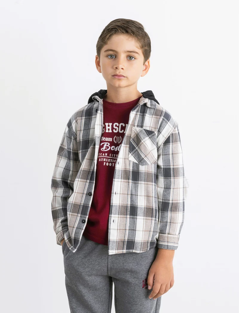Camicia in flanella con cappuccio - Fantasia