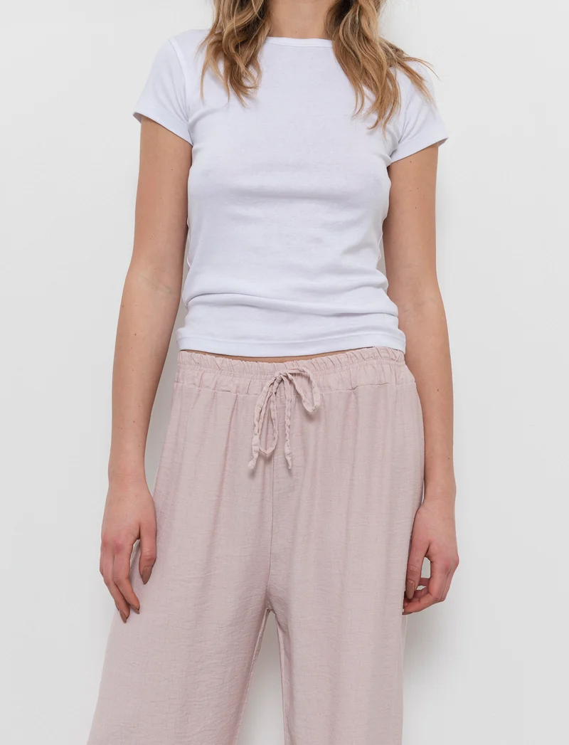 Pantalone con elastico e lacci in vita - Rosa