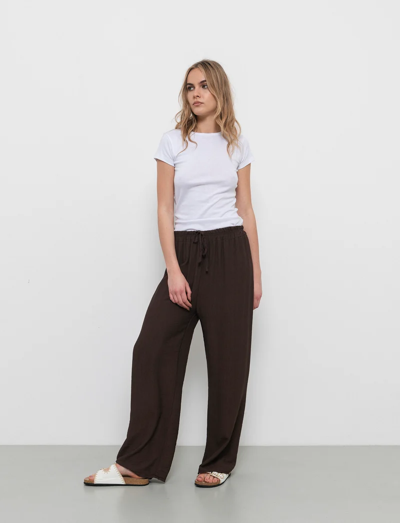 Pantalone con elastico e lacci in vita - Moro