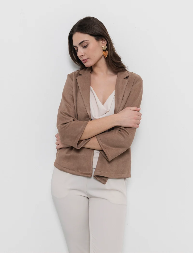 Giacca corta in tessuto scamosciato - Grigio fango