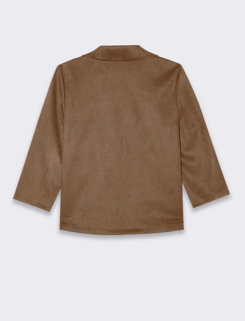 Giacca corta in tessuto scamosciato - Grigio fango
