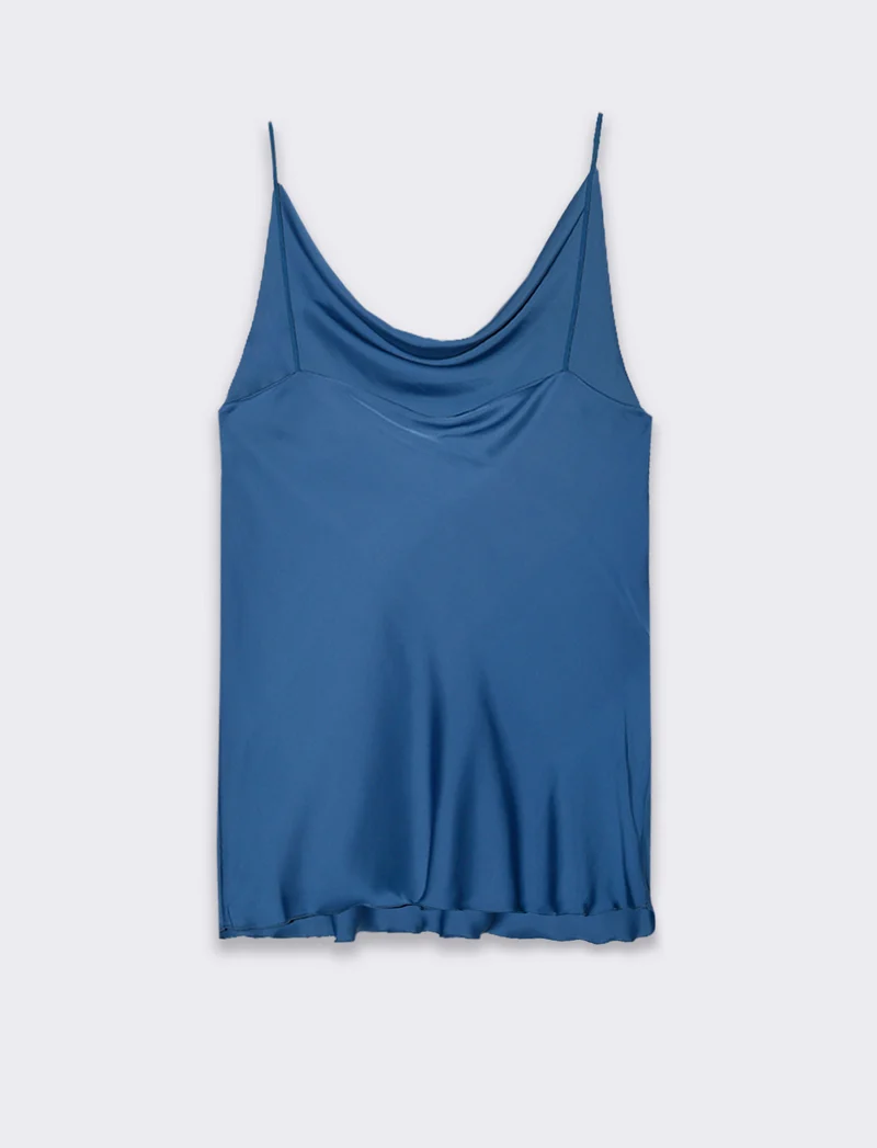 Top raso con bretelline elastiche - Denim