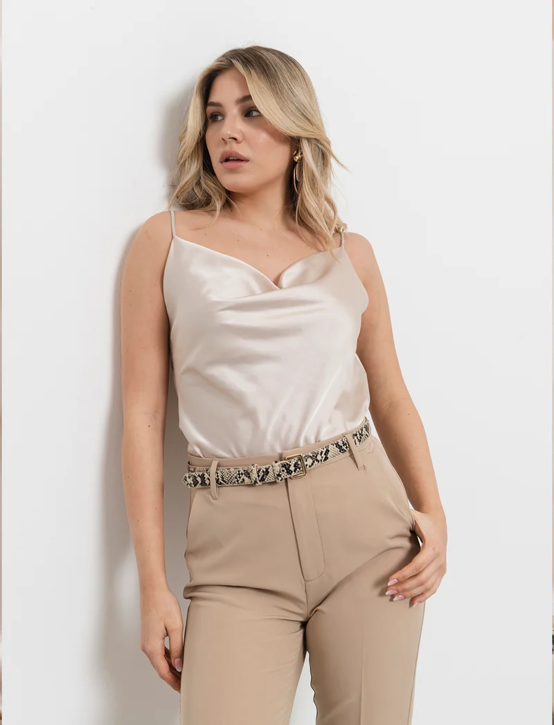 Top raso con bretelline elastiche - Beige champagne