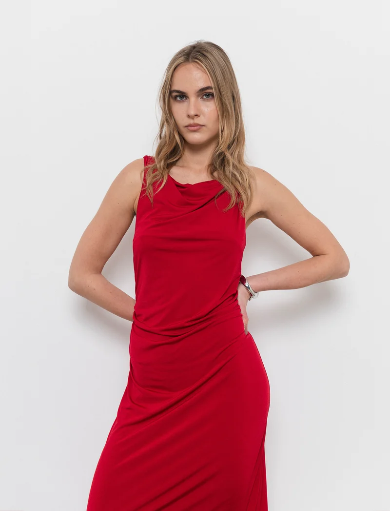 Vestito lungo smanicato elastico donna - Rosso