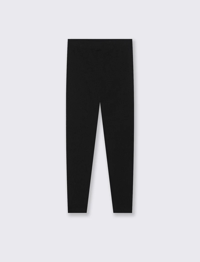 Leggings invernali da bambina in filato elastico. - Nero