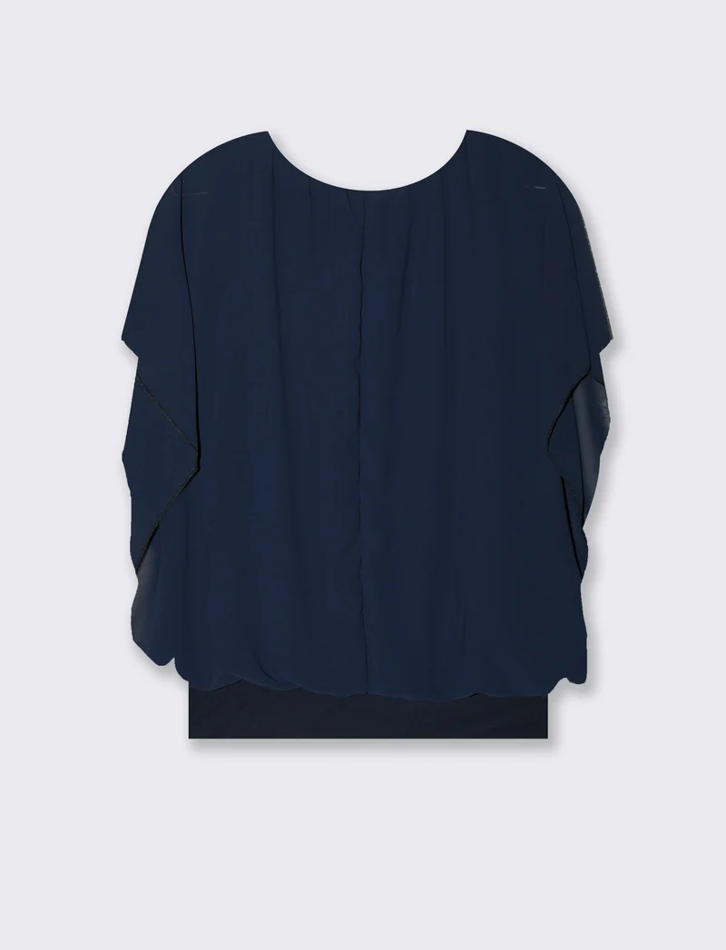Casacca smanicata in tessuto leggero con collana - Blu