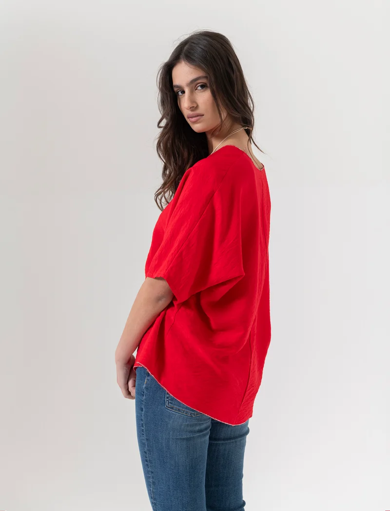 Tshirt over con dettagli in lurex per donna - Rosso