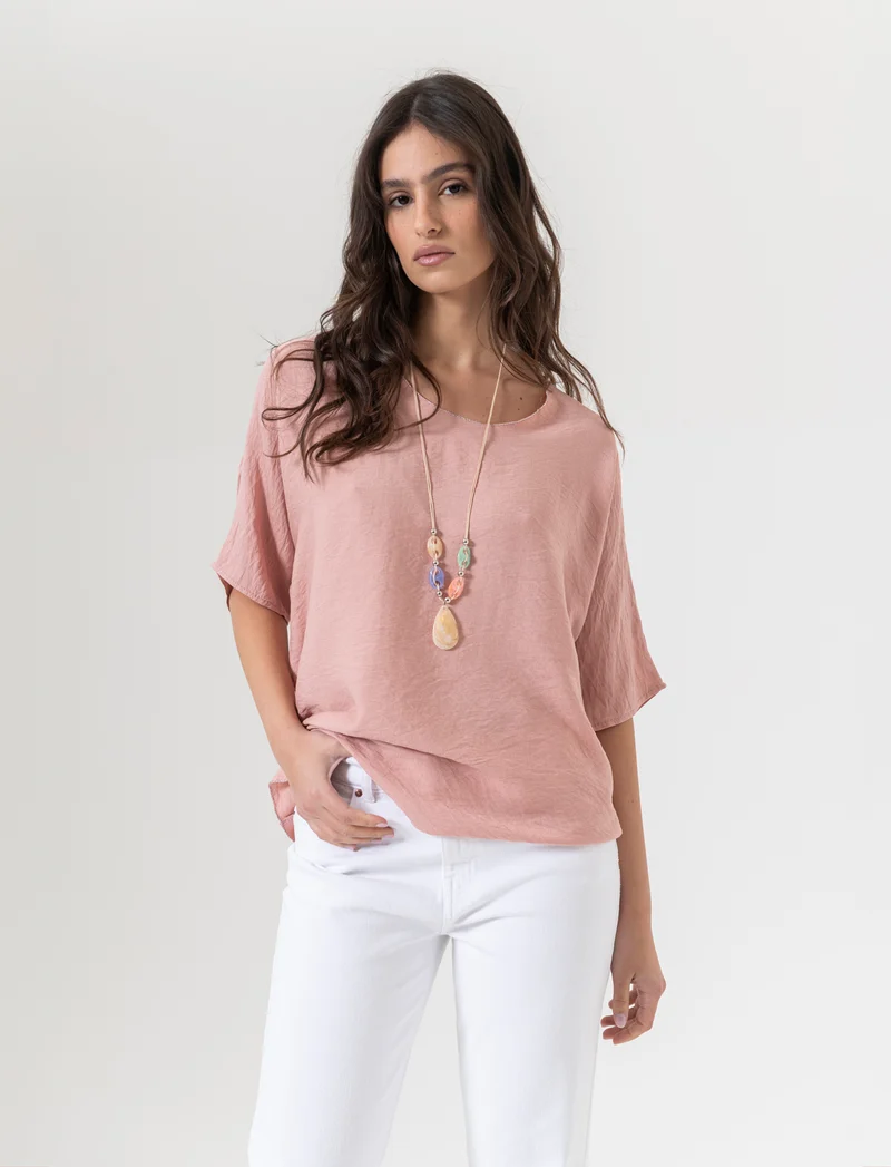 Tshirt over con dettagli in lurex per donna - Rosa
