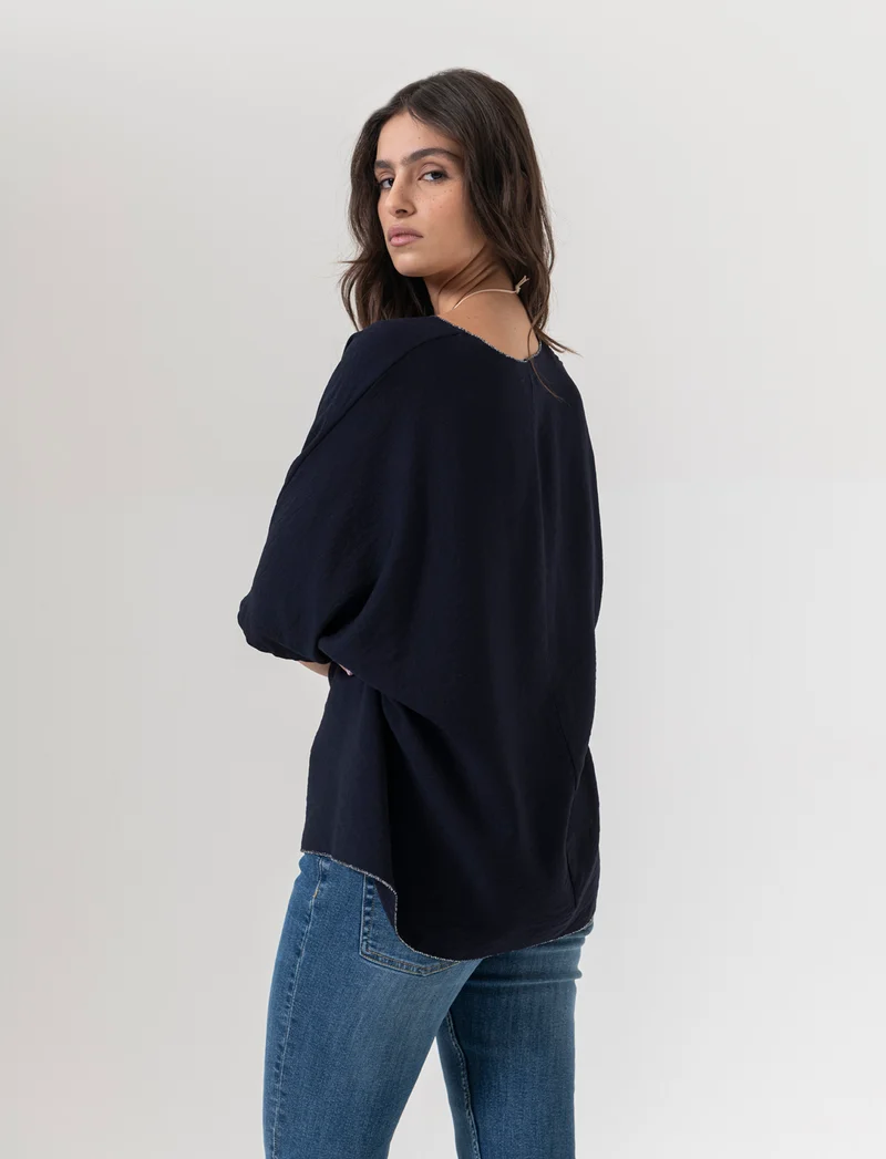 Tshirt over con dettagli in lurex per donna - Blu