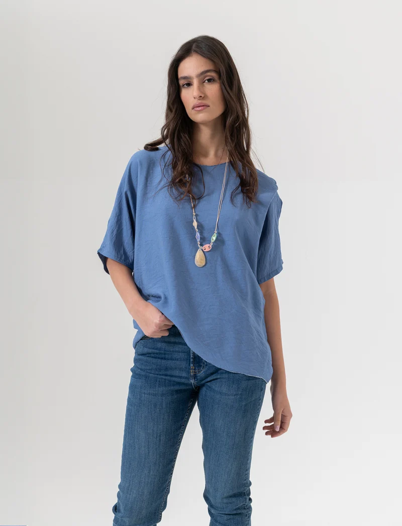 Tshirt over con dettagli in lurex per donna - Denim