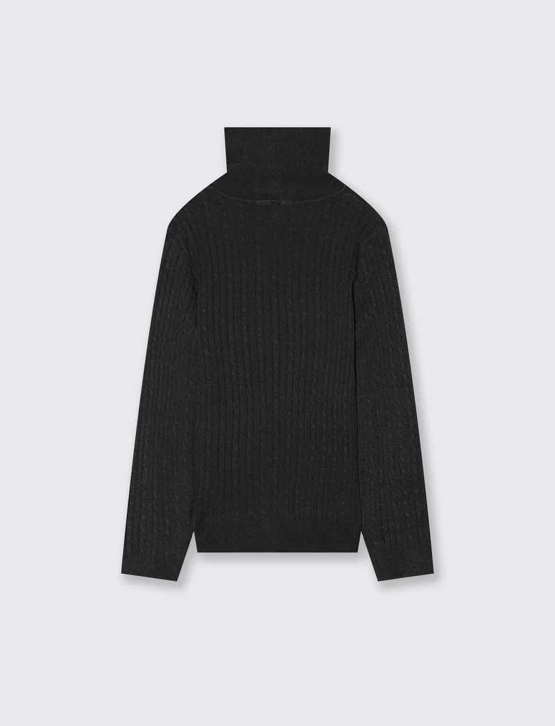 Maglia collo alto con trecce. - Nero