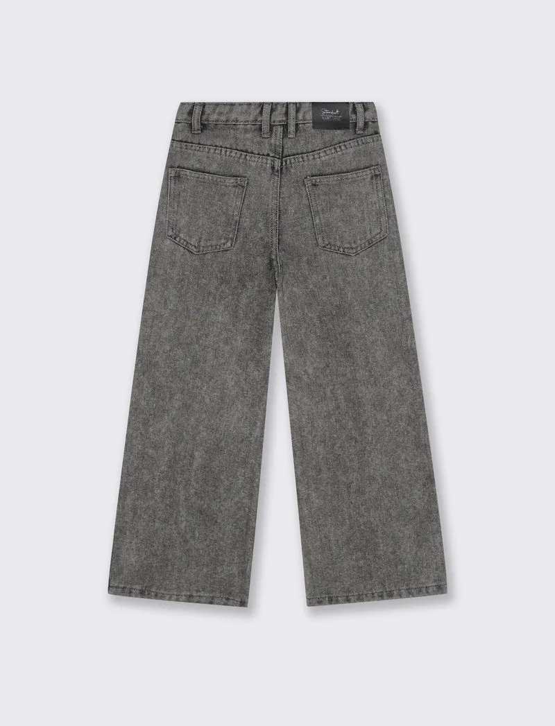 Jeans grigio gamba larga con strass. - Grigio
