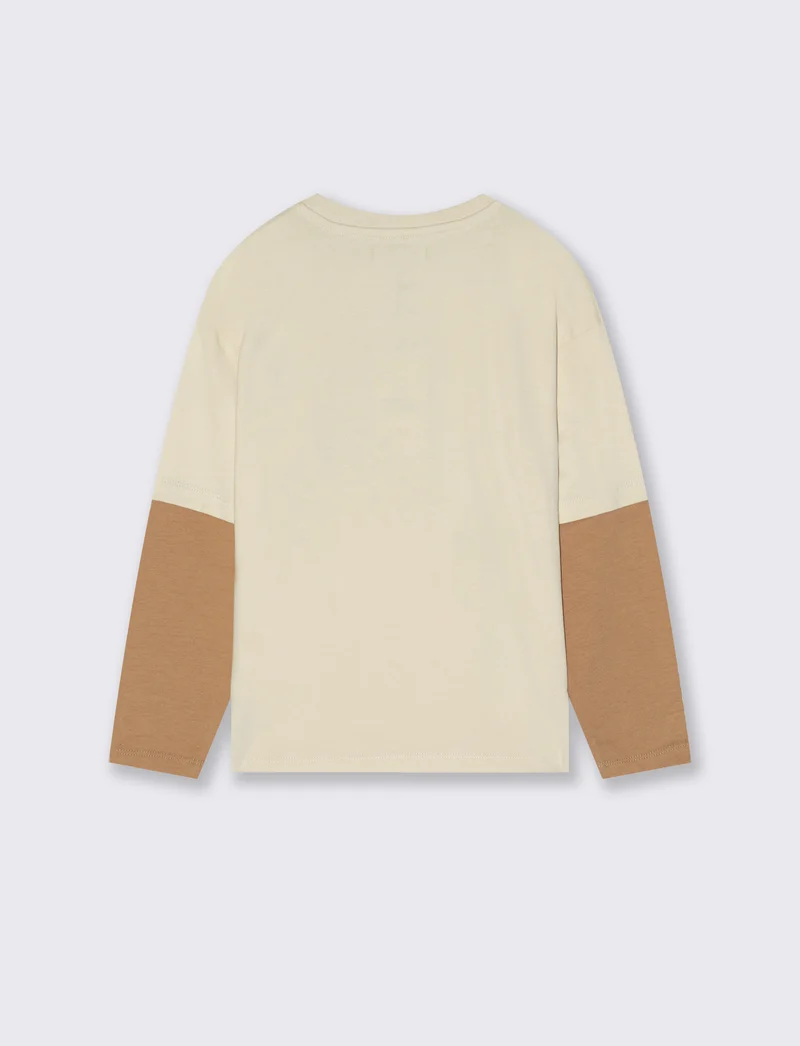 T-SHIRT FINTA MEZZA MANICA - Beige