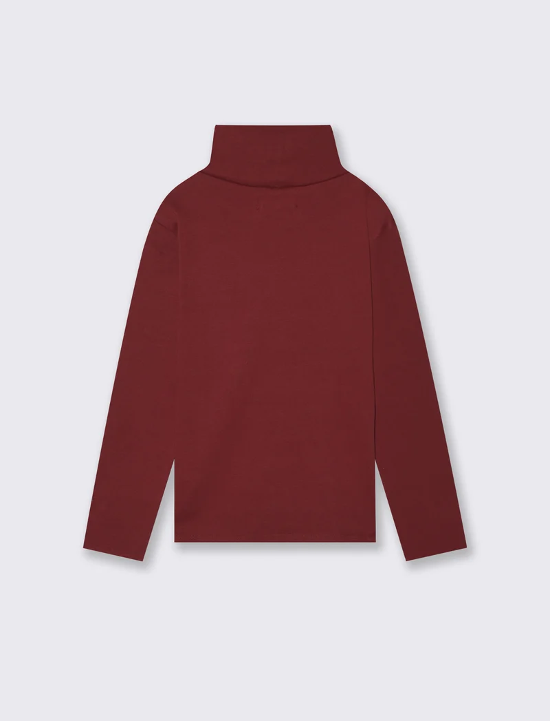 T-shirt collo alto a manica lunga in interlock. - Bordeaux