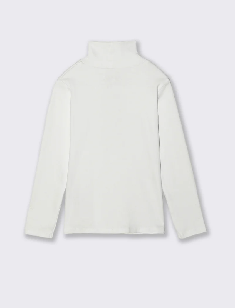 T-shirt collo alto a manica lunga in interlock. - Bianco