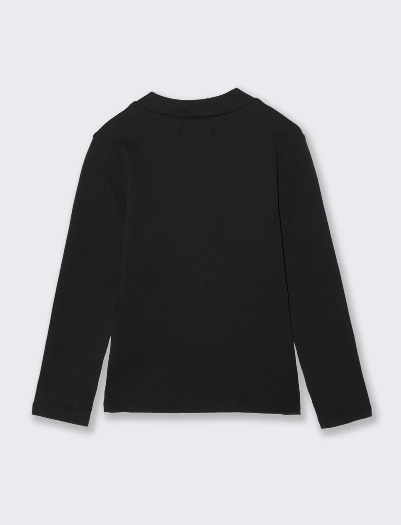 T-shirt mezzo collo a manica lunga in interlock. - Nero