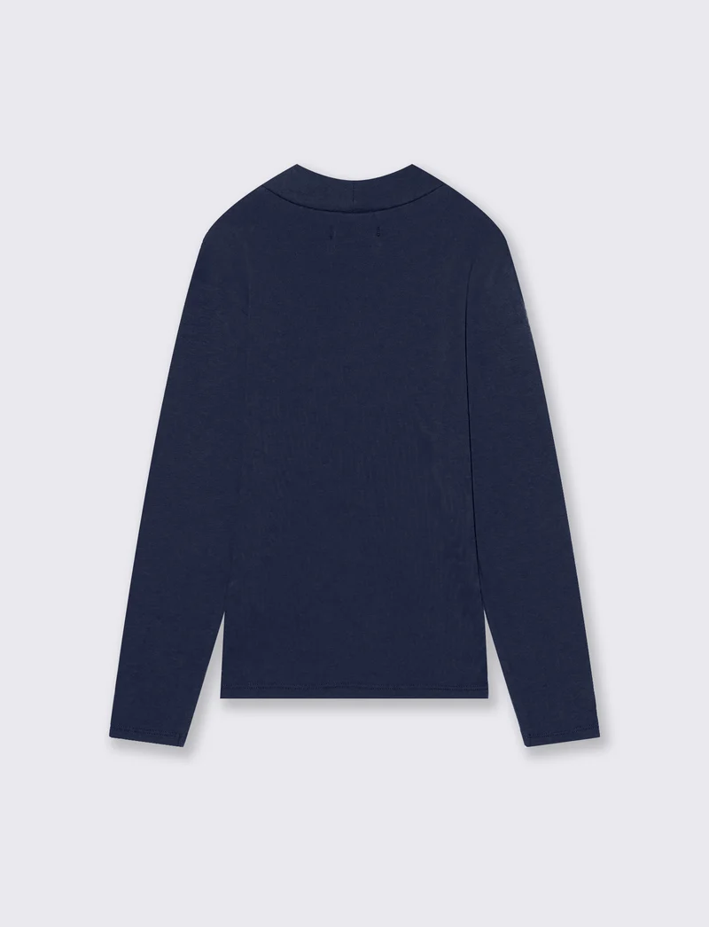 T-shirt mezzo collo caldo cotone. - Blu