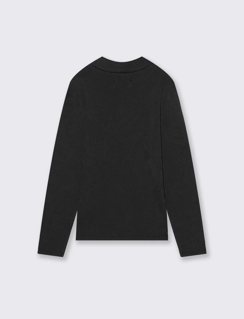 T-shirt mezzo collo caldo cotone. - Nero