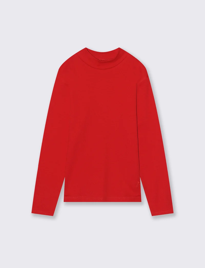 T-shirt mezzo collo caldo cotone. - Rosso