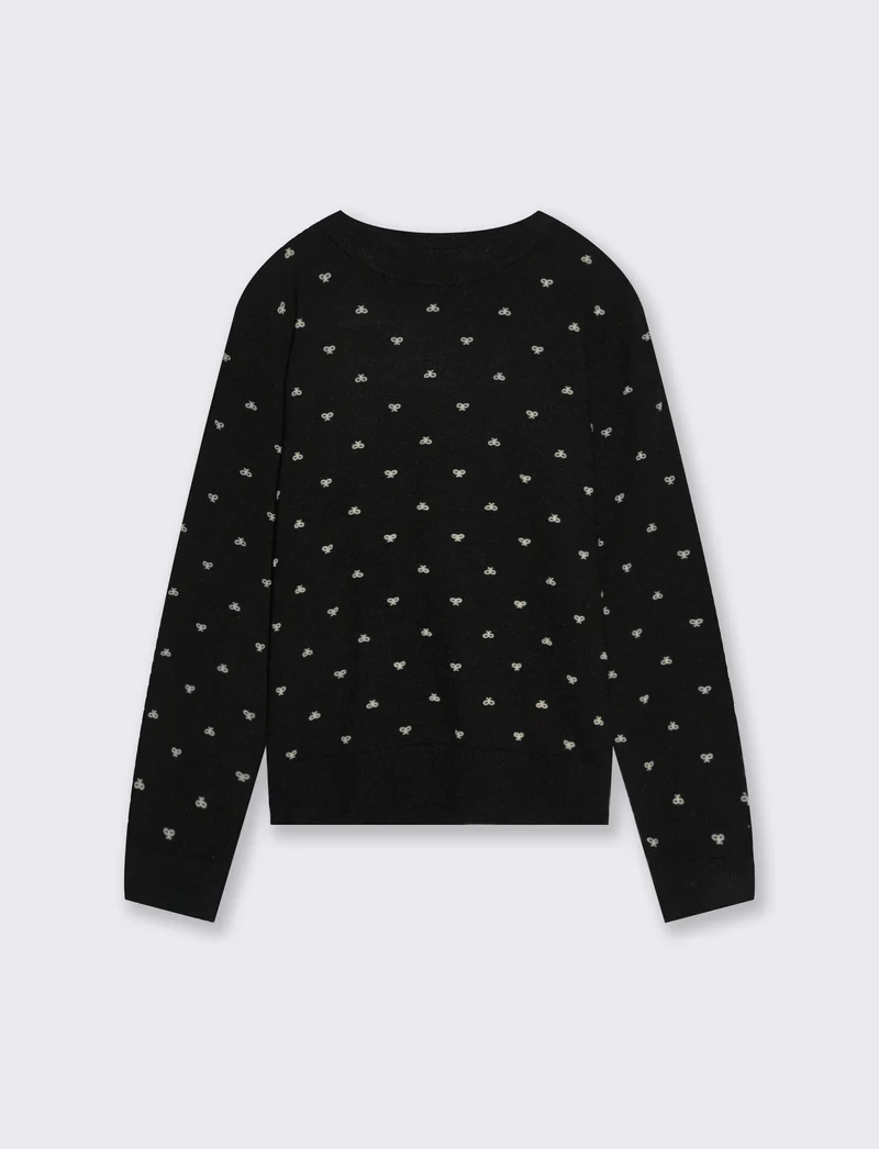 Maglia collo alto con stampa floccata. - Nero