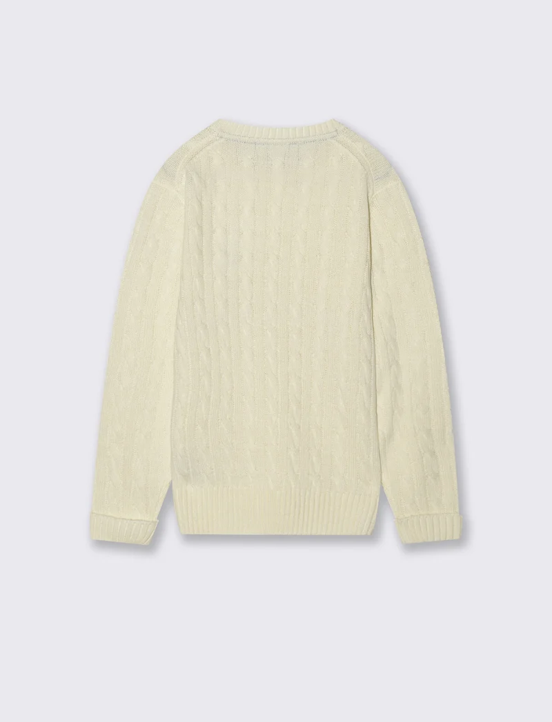Maglia girocollo a traccia. - Bianco latte