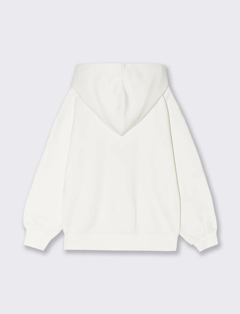 Felpa con cappuccio e stampa centrale. - Bianco latte