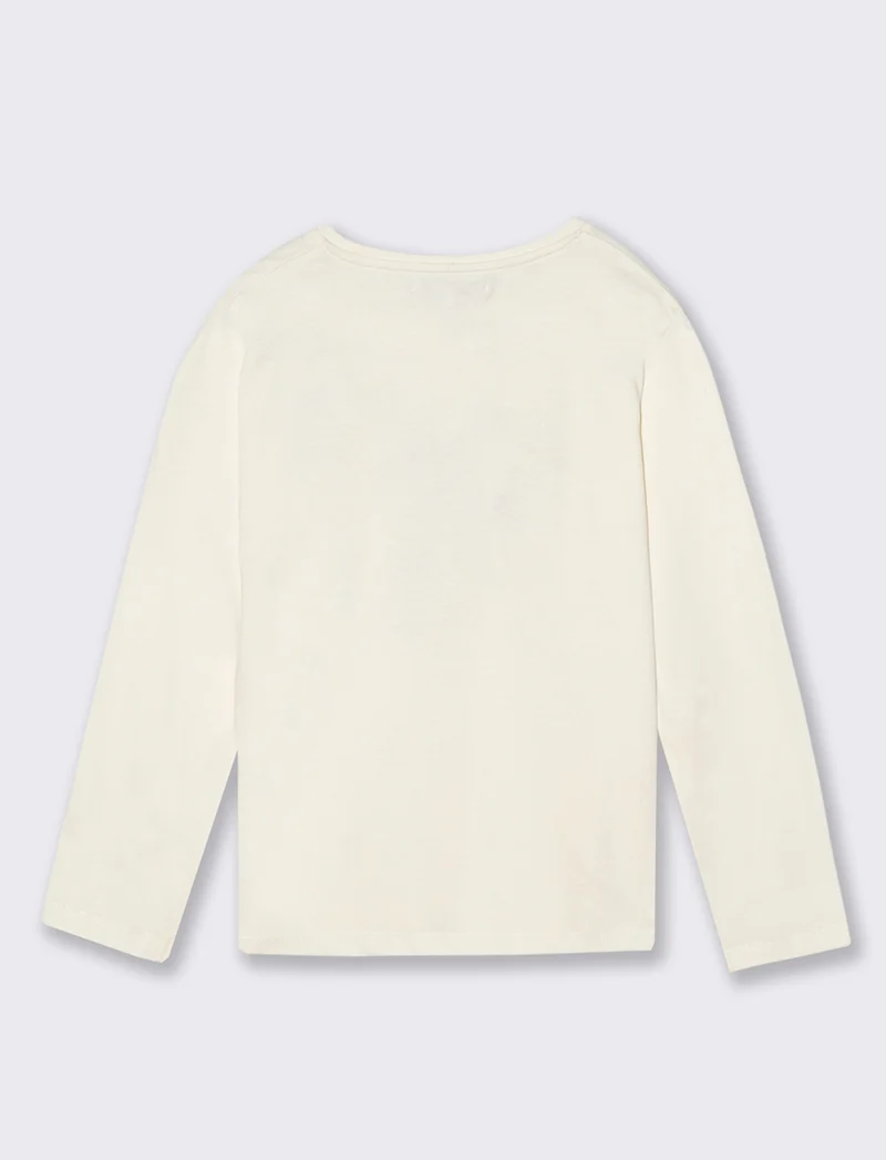 T- shirt manica lunga in cotone. - Bianco latte